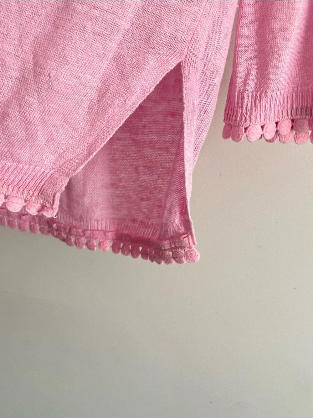 J.CREW Sweater Top 100% Linen Womens Small Pink detail Trim 3/4 Sleeves